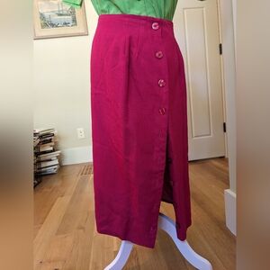 Vintage Magenta Talbots Asymmetrical Pencil Midi Skirt Medium Hot Pink